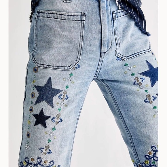 FREE PEOPLE DELPHINE EMBROIDERED JEANS 27 - Picture 6 of 7